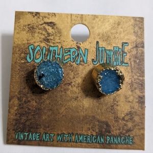 NWT Light Blue Druzy Stud Earrings